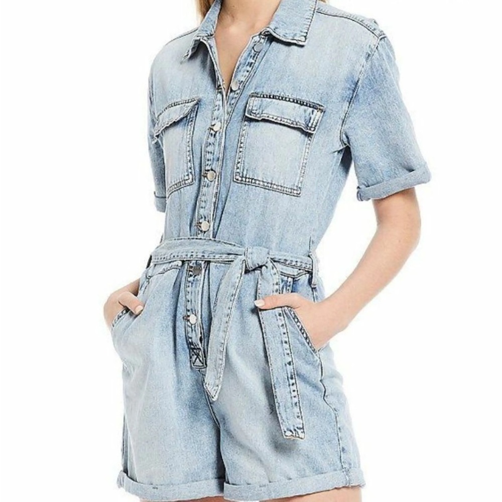 Chelsea & Violet Light Blue Denim Short Overalls Romper